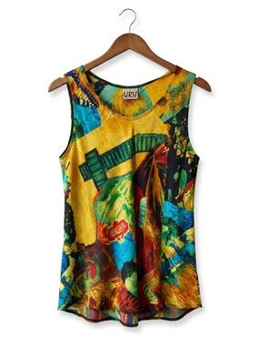 URU Vintage 90s 100% Silk Van Gogh Art Print Tank Top Size 1/L Lagenlook